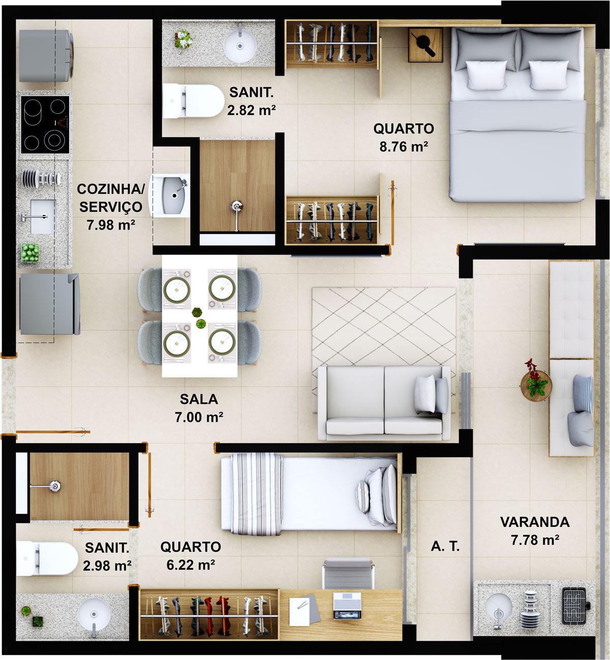 Suíte com varanda - 43.54m²