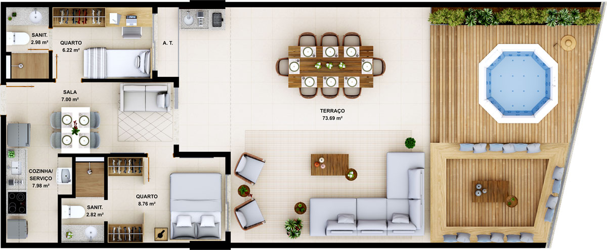 Suíte terraço - 109.45m²